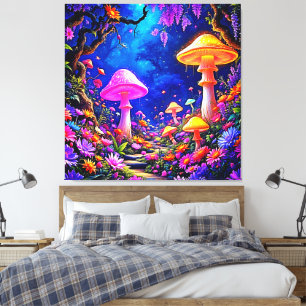 Impressão Em Tela Floresta de Cogumelos Encantada