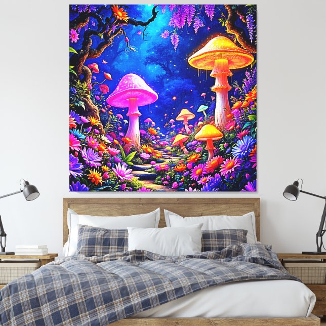 Impressão Em Tela Floresta de Cogumelos Encantada (Insitu(Quarto))