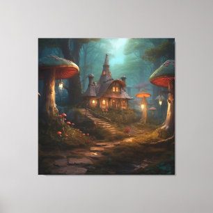 Impressão Em Tela Floresta de Fairytale Mushroom