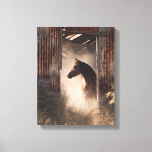 Impressão Em Tela Floresta Mística do Cavalo Negro Resplendor Arte