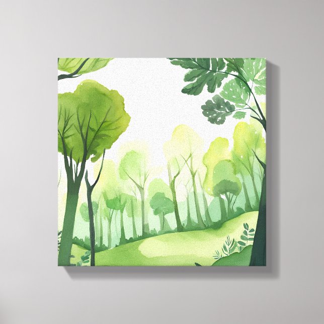 Impressão Em Tela Floresta Verde | Paisagem de Aquarela Aérea (Frente)