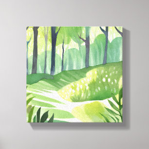 Impressão Em Tela Florestas Caprichosas   Paisagem em Aquarela da Fl