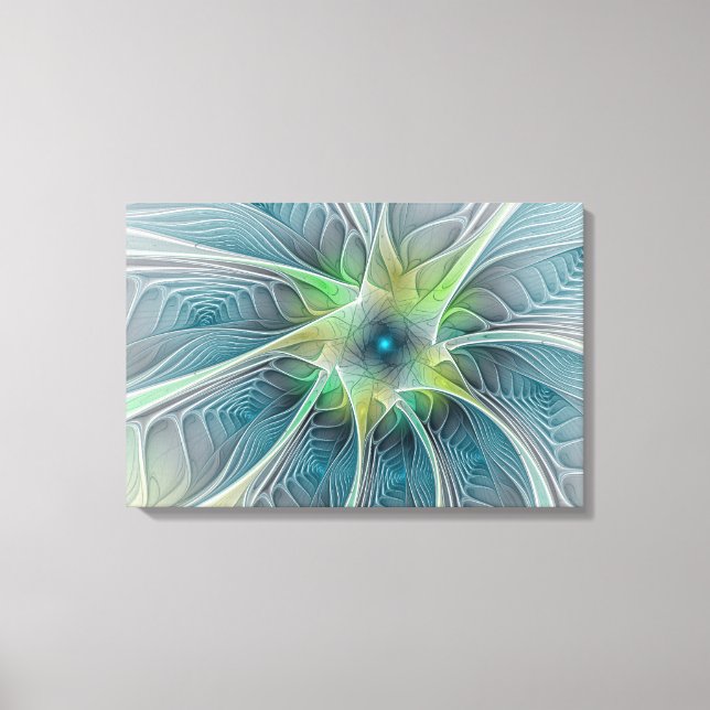 Impressão Em Tela Flourando Fantasia Moderna Azul Flor Fractal Verde (Frente)
