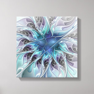 Impressão Em Tela Flourar Abstrato Moderno Flor Fractal Com Azul