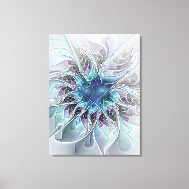 Impressão Em Tela Flourar Abstrato Moderno Flor Fractal Com Azul (Frente)