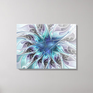 Impressão Em Tela Flourish Abstrato Modern Flower W. Blue Triptych
