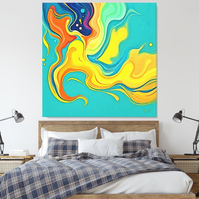 Impressão Em Tela Fluidez da Alegria: Ondas Abstratas (Insitu(Quarto))