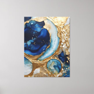 Impressão Em Tela Fluido Abstrato Dourado-Marinho Praia