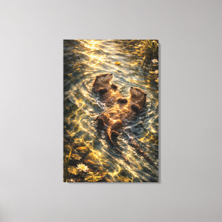 Impressão Em Tela Flutuando Juntos | Arte de Lontra | Tela Esticada