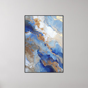 Impressão Em Tela Fluxo Celestial: Abstrato Azul e Dourado