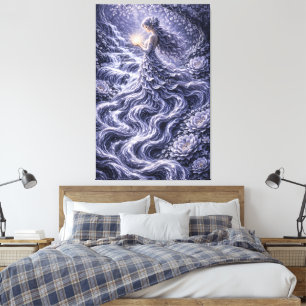 Impressão Em Tela Fluxo da Deusa Azul Abstrata – Mulher Floral Fluid