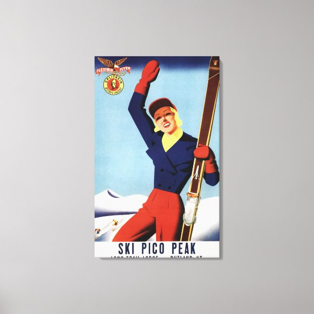 Impressão Em Tela Flyer Flexível Pin-Up Skiing Girl (Frente)