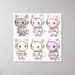 Impressão Em Tela Fofinhos Astronautas Gatinhos Kawaii Tripulação