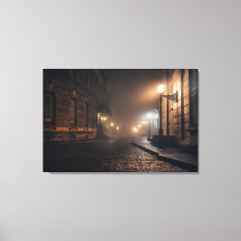 Impressão Em Tela Foggy Victorian Cobblestone Alley Glow