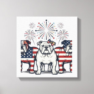 Impressão Em Tela Fogueira Patriótica Bulldog Desenho Vintage