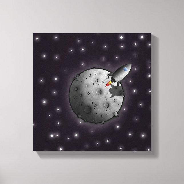 Impressão Em Tela Foguete para a Lua (Frente)