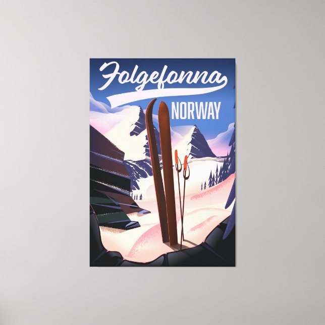 Impressão Em Tela Folgefonna norway ski poster. (Frente)