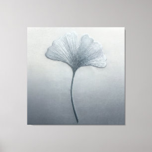 Impressão Em Tela Folha de Ginkgo Azul Textura de Bordado Botânico