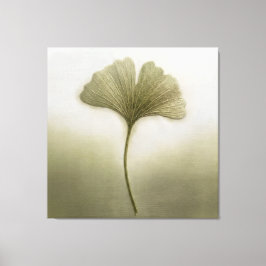 Impressão Em Tela Folha de Ginkgo em Verde Salvia com Textura de Bor