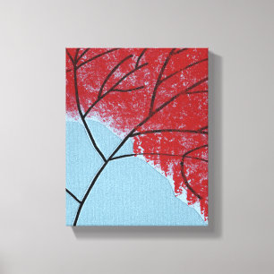 Impressão Em Tela Folhas de Árvore Vermelhas Abstratas em Azul