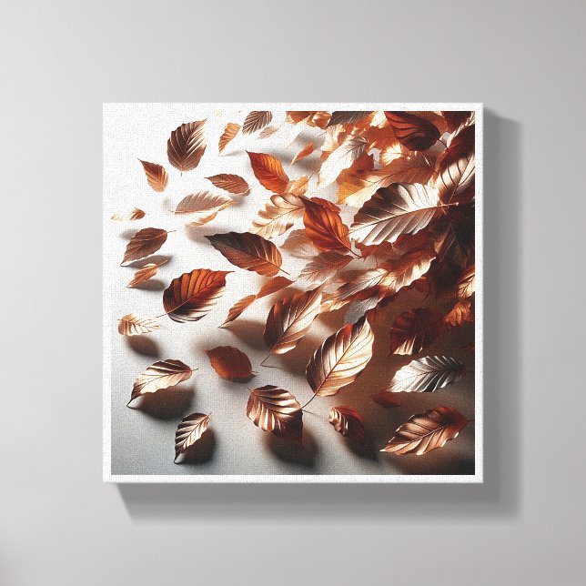 Impressão Em Tela Folhas de Cobre Voadoras Elegantes - Automoderno M (Frente)