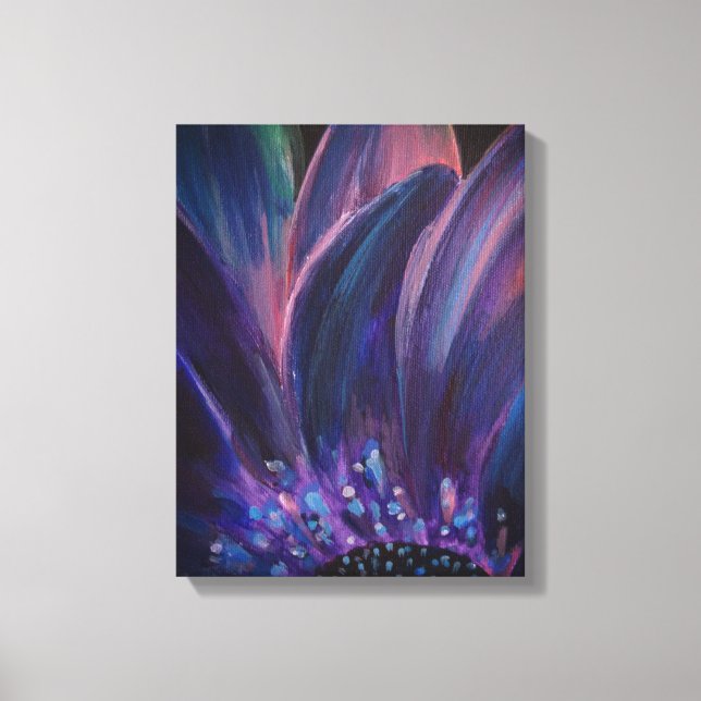Impressão Em Tela Folhas de Flor Roxas pintando Parede (Frente)