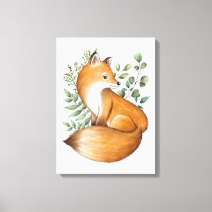 Impressão Em Tela Folhas de Floresta Elegante Fox Botânica