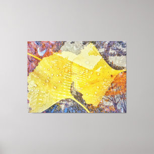 Impressão Em Tela Folhas de Gingko e paisagem urbana