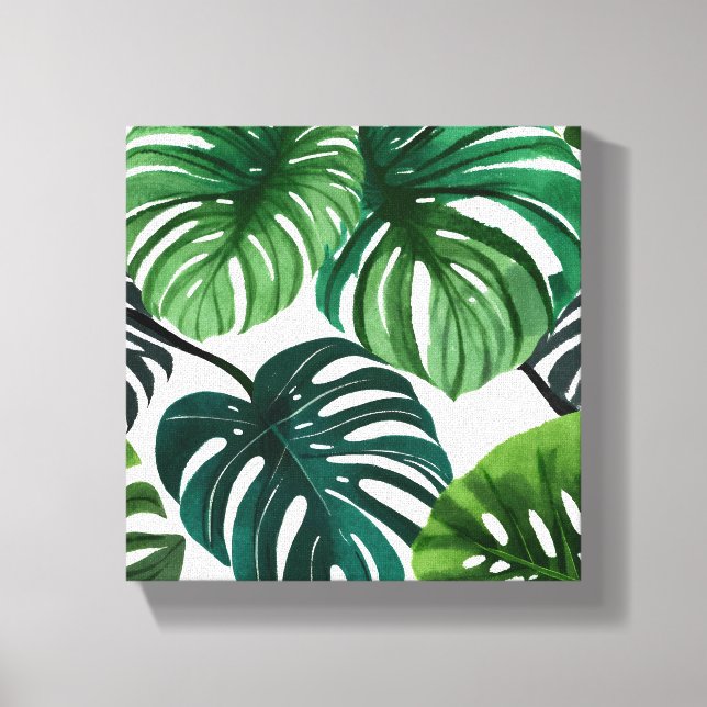 Impressão Em Tela Folhas de Monstera | Aquarela Moderna Simples (Frente)