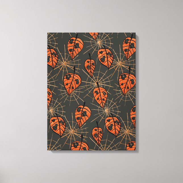 Impressão Em Tela Folhas de outono e teias de aranha do Halloween (Frente)