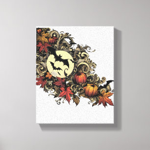 Impressão Em Tela Folhas de outono. Padrão de Halloween.