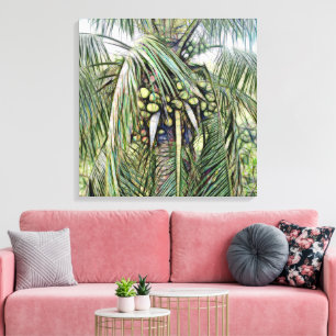 Impressão Em Tela Folhas de Palmeira Tropicalidade Caribe 
