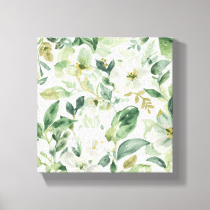 Impressão Em Tela Folhas Florais de Aquarela Verde Botânica Natureza