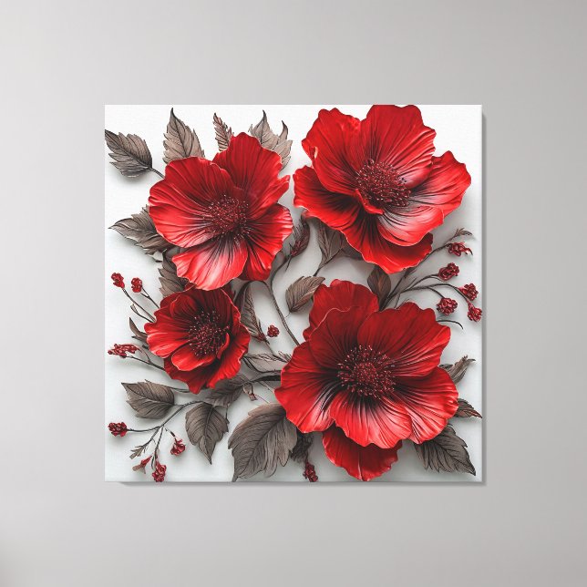 Impressão Em Tela Folhas Florais Vermelhas Arte de Parede em Tela Es (Frente)
