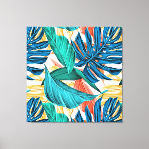 Impressão Em Tela Folhas tropicais coloridas, design de padrão exóti