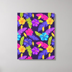 Impressão Em Tela Folhas tropicais e flores Padrão-23857