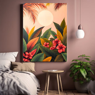Impressão Em Tela Folhas Tropicais e Pastel da Lua