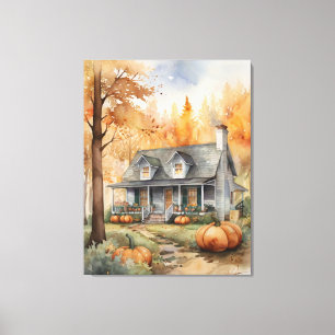 Impressão Em Tela Folk Art Autumn House