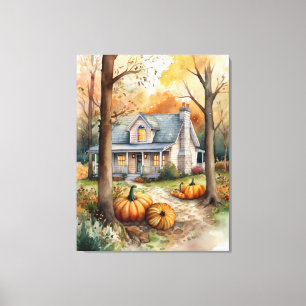 Impressão Em Tela Folk Art Autumn House