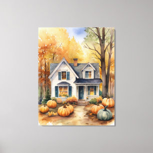 Impressão Em Tela Folk Art Autumn House