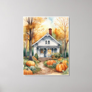 Impressão Em Tela Folk Art Autumn House