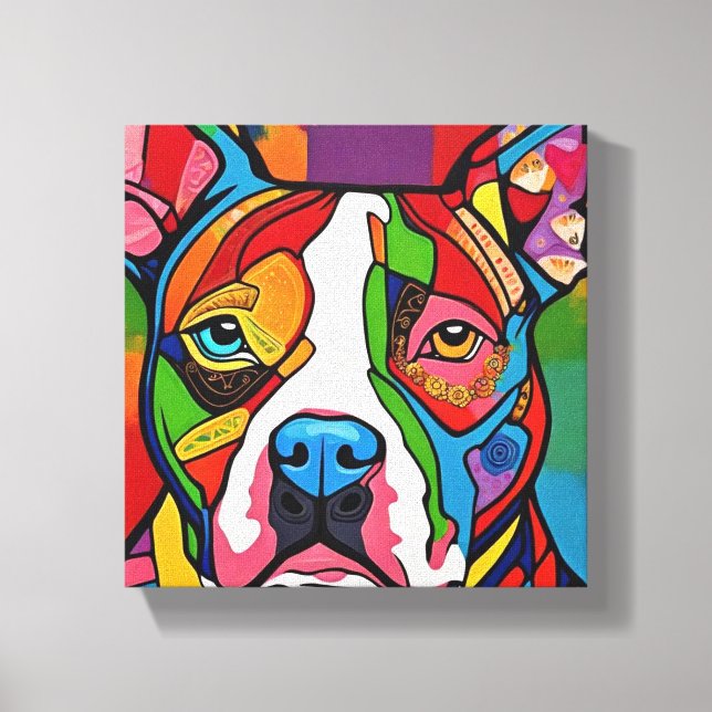 Impressão Em Tela Folk Art Dog Pitbull (Frente)