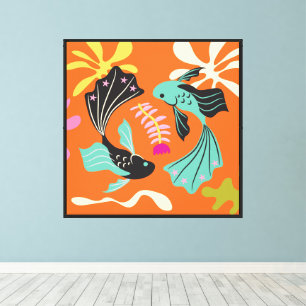 Impressão Em Tela Folkart Boho Peças Peixes Abstrato Zodiac