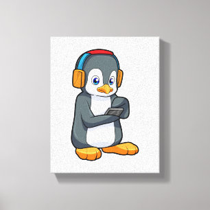 Impressão Em Tela Fone de ouvido para música pinguim