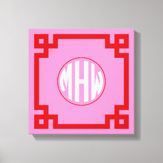 Impressão Em Tela Fonte Monograma Círculo Rosa #3 Vermelho DIY BG