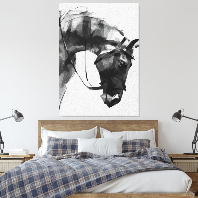 Impressão Em Tela Força Equina em Monocromia (Insitu(Quarto))