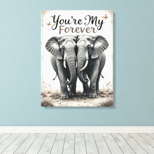 Impressão Em Tela Forever Love Elephants Willife Art (Insitu(piso de madeira))