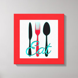 Impressão Em Tela Fork Vermelho, Preto e Teal, Faca e Cozinha Spoon
