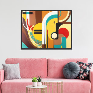 Impressão Em Tela Formas de Abstrato retrô Arte Amarela e Marrom