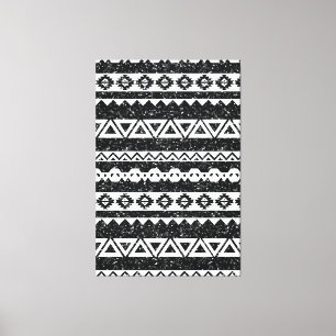Impressão Em Tela Formas Geométricas Tribais Aztec Pretas Glitter B